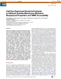 Cell-Free Expressed Bacteriorhodopsin in Different Soluble Membrane Mimetics: Biophysical Properties and NMR Accessibility