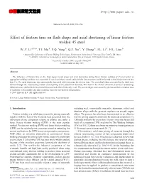 Effect of Friction Time on Flash Shape and Axial Shortening of Linear Friction Welded 45 Steel ⁎ W.-Y