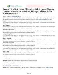 Geographical Distribution of Dioxins, Cadmium and Mercury Concentrations in Reindeer Liver, Kidneys and Meat in the Russian Far North