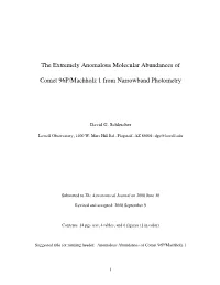 The Extremely Anomalous Molecular Abundances of Comet 96P/Machholz 1 from Narrowband Photometry