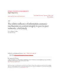 The Relative Influence of Information Assurance Mechanisms on Content Integrity in Peer-To-Peer Networks: a Field Study