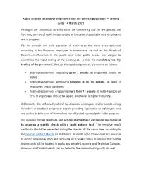 Rapid Antigen Testing for Employees and the General Population – Testing Units 14 March 2021 Aiming at the Continuous Surveill