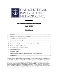 1 Practice Advisory Rules of Evidence in Immigration Court Proceedings1 March 13, 2020 Table of Contents I. Introduction