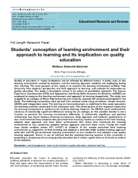 Students' Conception of Learning Environment and Their Approach To