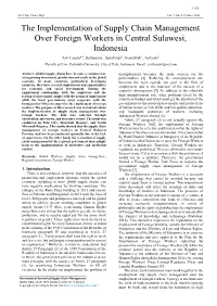 The Implementation of Supply Chain Management Over Foreign Workers in Central Sulawesi