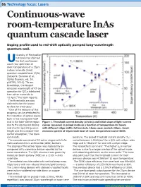 Continuous-Wave Room-Temperature Inas Quantum Cascade Laser