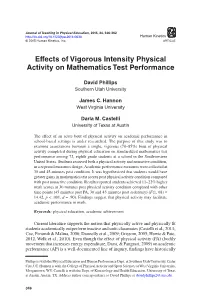 Effects of Vigorous Intensity Physical Activity on Mathematics Test Performance