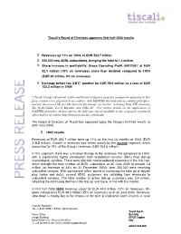 Tiscali's Board of Directors Approves First-Half 2005 Results Revenues Up