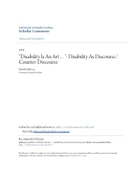 “Disability Is an Art…”: Disability As Discourse/Counter-Discourse