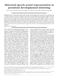 Abnormal Speech Sound Representation in Persistent Developmental Stuttering