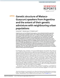 Genetic Structure of Mataco-Guaycurú Speakers from Argentina and The