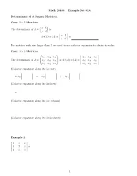 Math 20480 – Example Set 03A Determinant of a Square Matrices