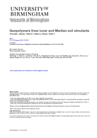 Geopolymers from Lunar and Martian Soil Simulants Alexiadis, Alessio; Alberini, Federico; Meyer, Marit E
