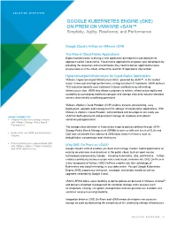 GOOGLE KUBERNETES ENGINE (GKE) ON-PREM on VMWARE Vsan™ Simplicity, Agility, Resilience, and Performance