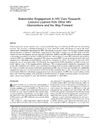 Stakeholder Engagement in HIV Cure Research: Lessons Learned from Other HIV Interventions and the Way Forward