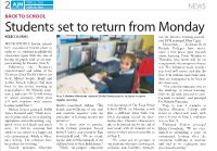 Students Set to Return from Monday