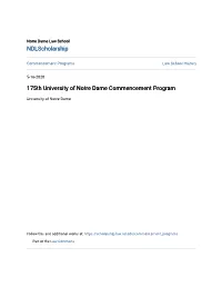 175Th University of Notre Dame Commencement Program