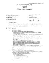 El Paso Community College Syllabus Part II Official Course Description