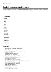 List of Commemorative Days