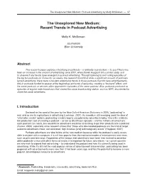 The Unexplored New Medium: Recent Trends in Podcast Advertising