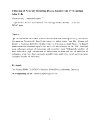 Utilization of Naturally Occurring Dyes As Sensitizers in Dye Sensitized Solar Cells