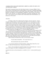 A Manual for Cataloging Historical Medical Artifacts Using Oclc and the Marc Format