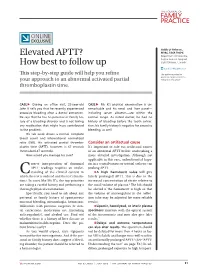 Elevated APTT? How Best to Follow Up