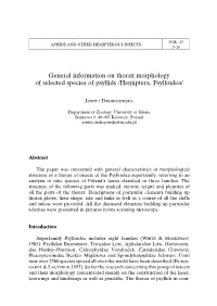 General Information on Thorax Morphology of Selected Species of Psyllids /Hemiptera, Psylloidea