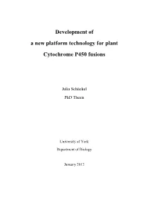 Development of a New Platform Technology for Plant Cytochrome P450 Fusions