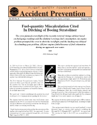 Fuel-Quantity Miscalculation Cited in Ditching of Boeing Stratoliner