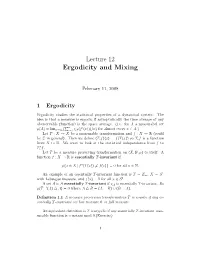 Lecture 12 Ergodicity and Mixing