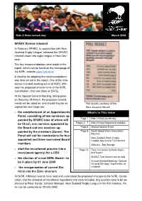 What's in This Issue SPARC Review Released • the Establishment of an Appointments Panel, Consisting of Two Nominees Ap