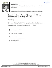 Eclecticism in the Work of Queensland Colonial Architect F. D. G. Stanley, 1871–1881