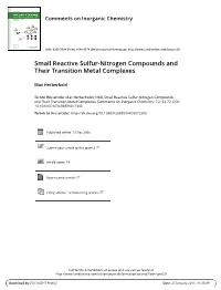 Small Reactive Sulfur-Nitrogen Compounds and Their Transition Metal Complexes