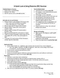 A Quick Look at Using Rotavirus (RV) Vaccines