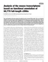 Analysis of the Mouse Transcriptome Based on Functional Annotation of 60,770 Full-Length Cdnas