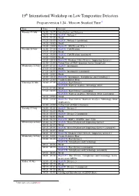 19 International Workshop on Low Temperature Detectors