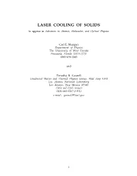 LASER COOLING of SOLIDS to Appear in Advances in Atomic, Molecular, and Optical Physics
