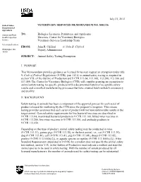 Veterinary Services Memo 800.116: Animal Safety Testing Exemption
