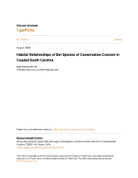 Habitat Relationships of Bat Species of Conservation Concern in Coastal South Carolina