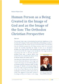 Human Person As a Being Created in the Image of God and As the Image of the Son: the Orthodox