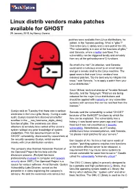 Linux Distrib Vendors Make Patches Available for GHOST 29 January 2015, by Nancy Owano