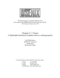 Dynamic C++ Classes a Lightweight Mechanism to Update Code in a Running Program