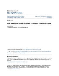 Role of Requirements Engineering in Software Project's Success