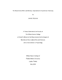 The Bizarreness Effect and Memory: Implications for Eyewitness Testimony