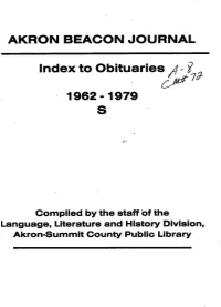 AKRON BEACON JOURNAL Index to Obituaries