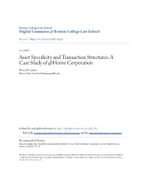 Asset Specificity and Transaction Structures: a Case Study of @Home Corporation Brian J.M