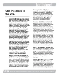 Cub Incidents in Encounters with the Public, and Caging Them in Substandard Conditions—Violated the ESA