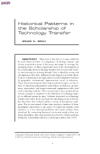 Historical Patterns in the Scholarship of Technology Transfer