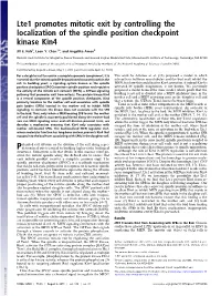 Lte1 Promotes Mitotic Exit by Controlling the Localization of the Spindle Position Checkpoint Kinase Kin4